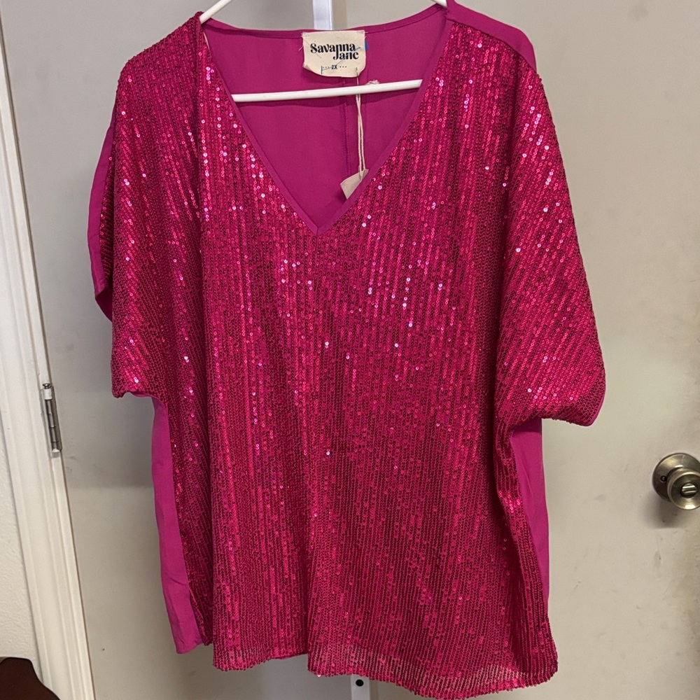 NWT Savanna Jane Pink Sequin Women's Top - Picture 6 of 7